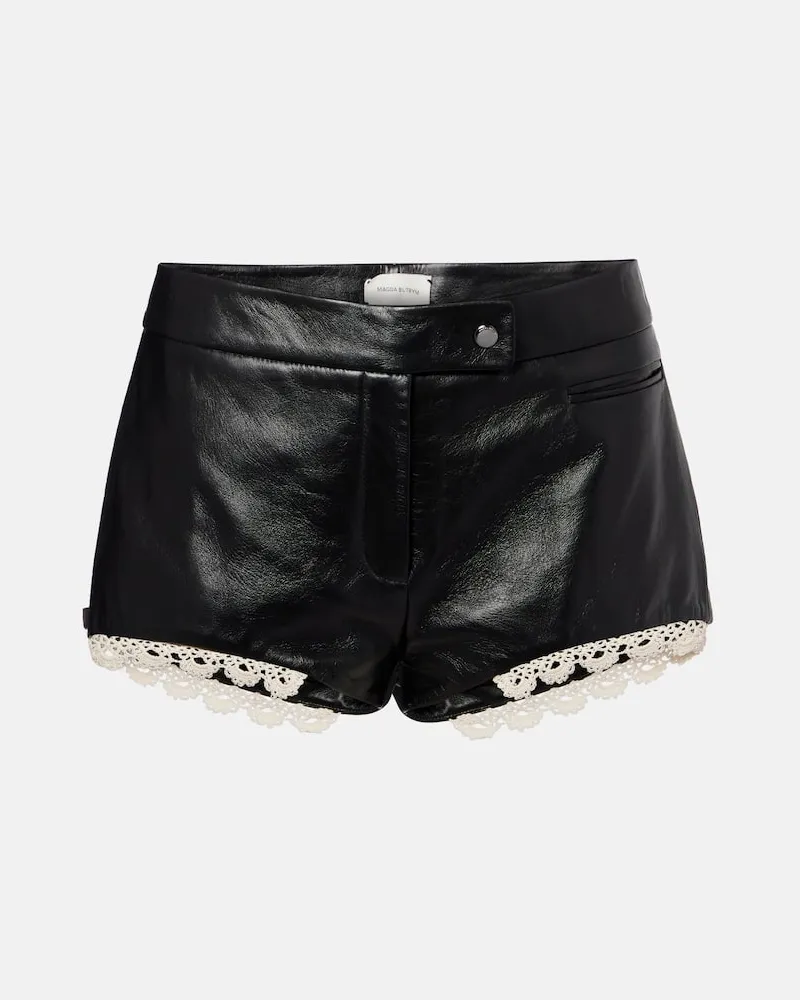 Magda Butrym Shorts aus Leder mit Häkelstrick Schwarz