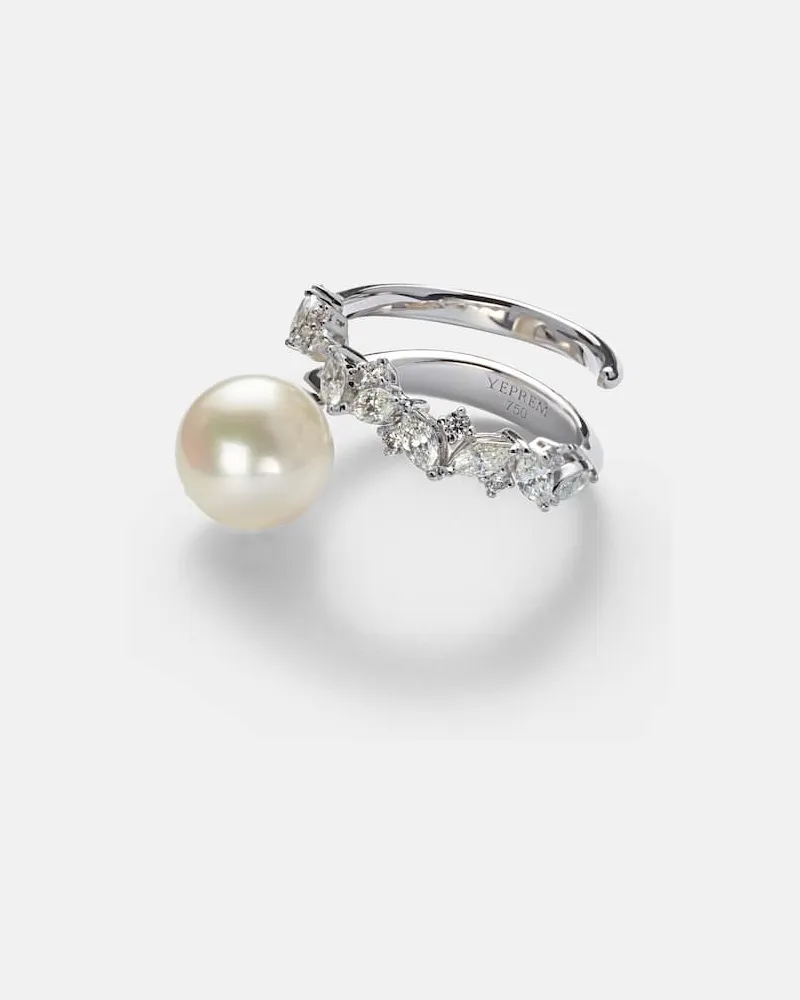YEPREM Ring Pearlescent aus 18kt Weißgold mit Diamanten und Süßwasserperle Silber