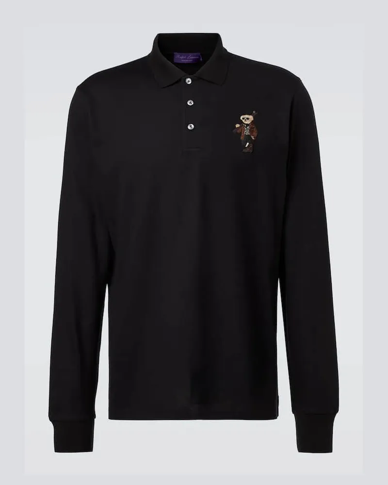 Ralph Lauren Besticktes Polohemd aus Baumwolle und Kaschmir Schwarz