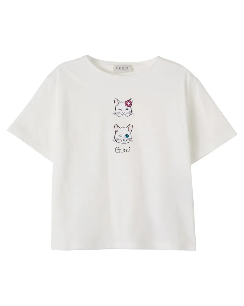 Gucci Bedrucktes T-Shirt aus Baumwoll-Jersey Weiß