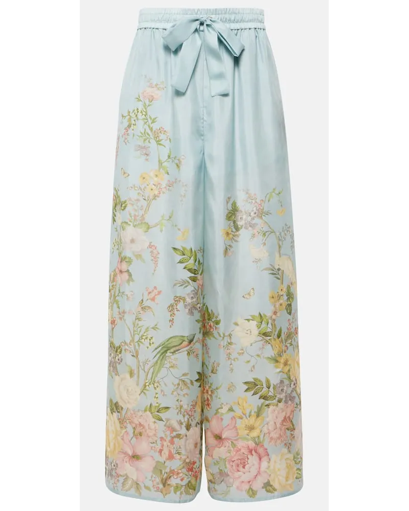 Zimmermann Bedruckte Palazzo-Hose Waverly aus Seide Blau