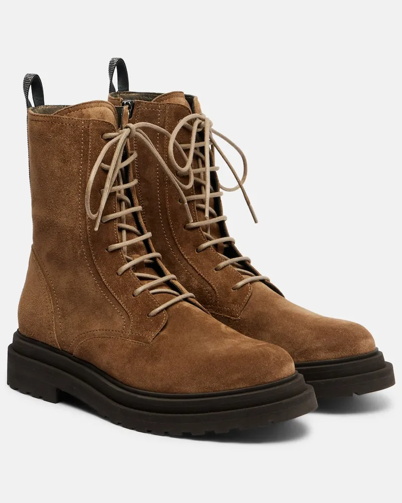 Brunello Cucinelli Schnürstiefel aus Veloursleder Braun