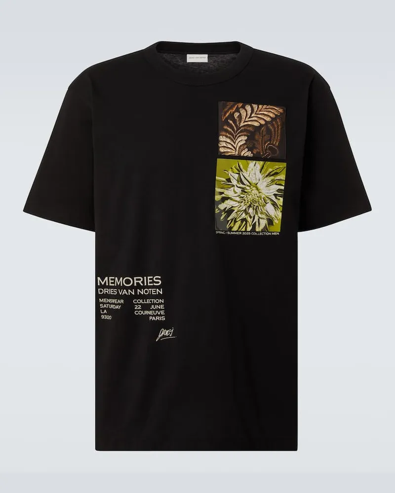 Dries van Noten Bedrucktes T-Shirt aus Baumwoll-Jersey Schwarz