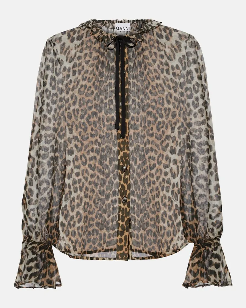 Ganni Bedruckte Bluse aus Chiffon Braun