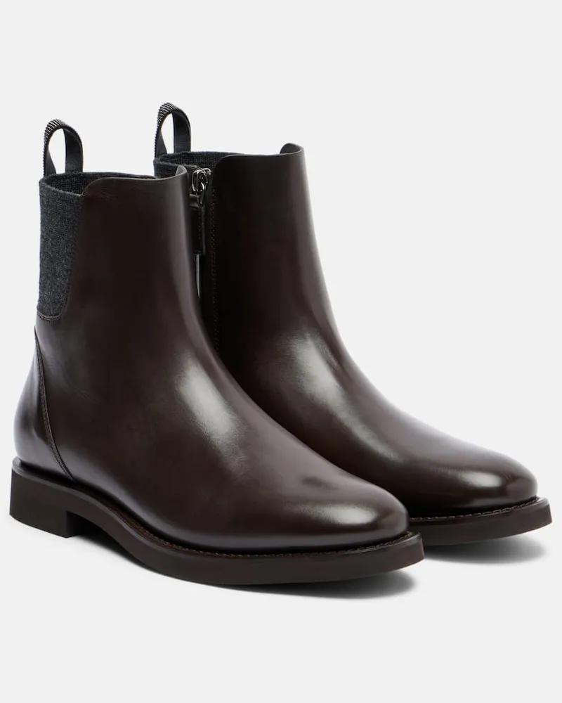 Brunello Cucinelli Ankle Boots Chelsea Monili aus Leder Braun