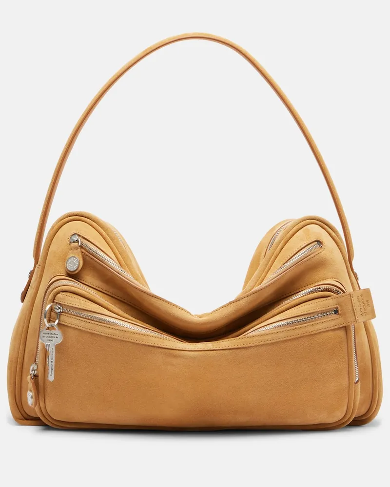 Acne Studios Schultertasche Cameron Medium aus Veloursleder Beige