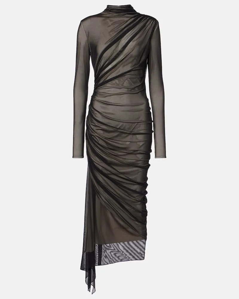 Thierry Mugler Midikleid aus Mesh Schwarz