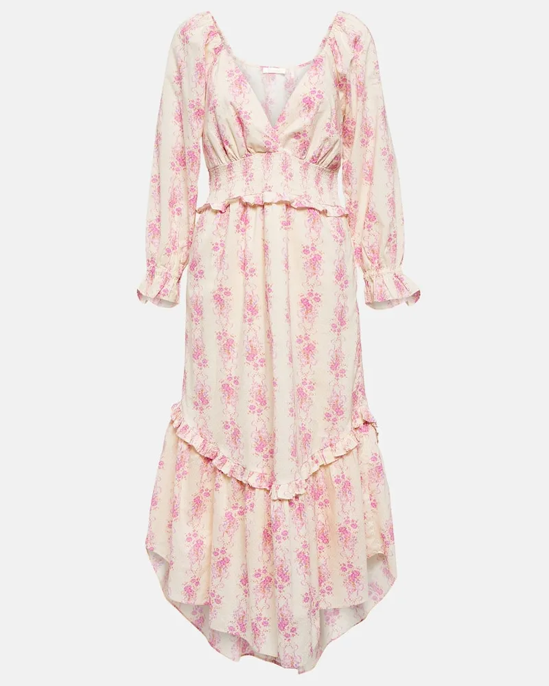 LoveShackFancy Midikleid Firefly aus Baumwolle Rosa