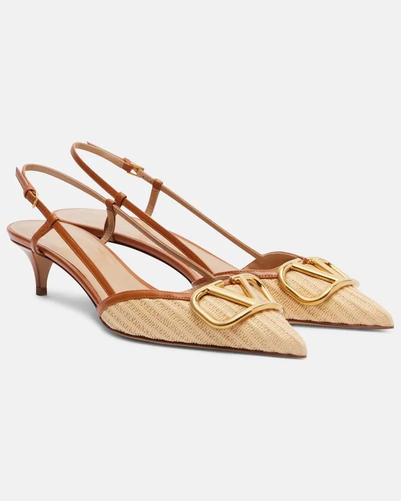 Valentino Garavani Slingback-Pumps VLogo aus Raffiabast mit Leder Beige