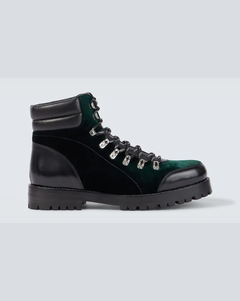 Manolo Blahnik Schnürstiefel Janka aus Samt mit Leder Grün