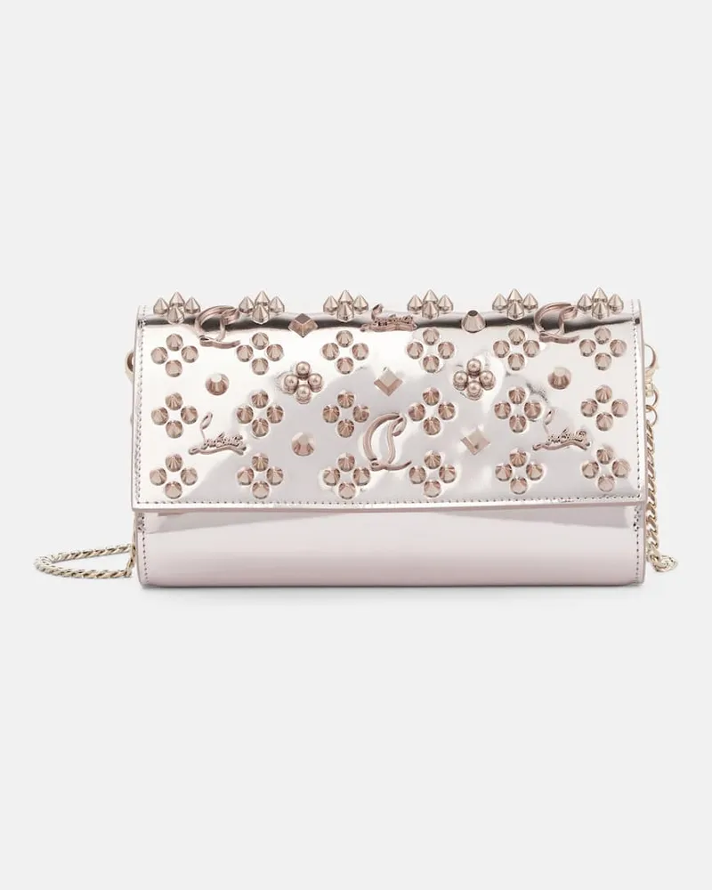 Christian Louboutin Verzierte Clutch Paloma aus Metallic-Leder Rosa