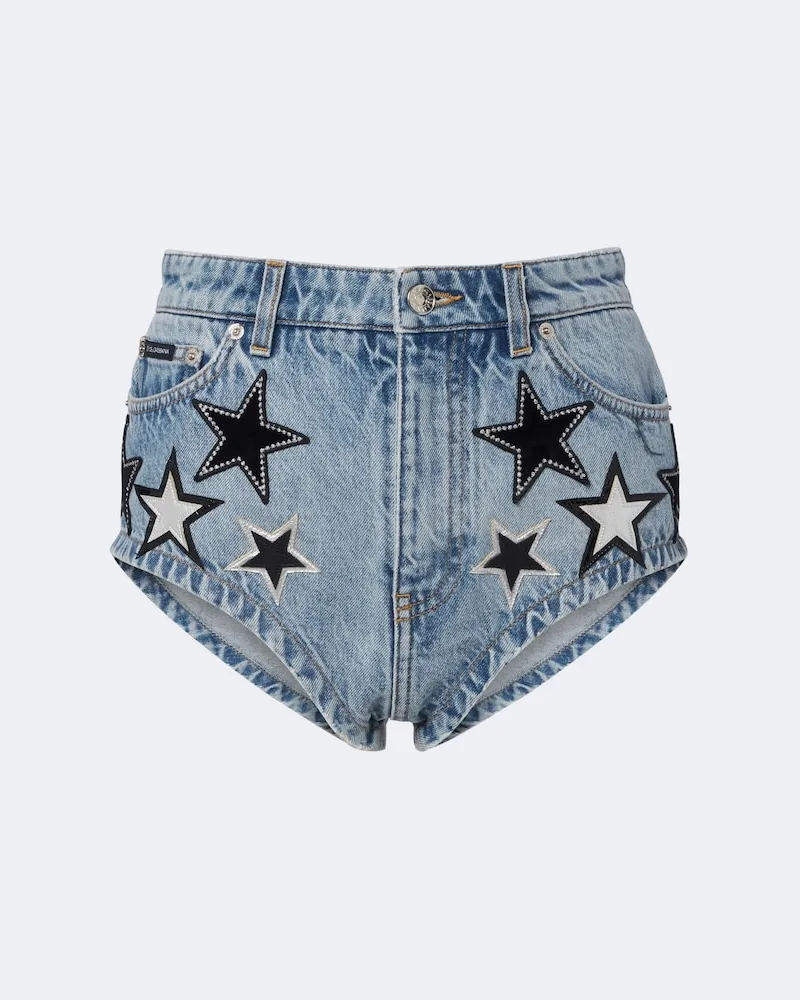 Dolce & Gabbana Bestickte High-Rise Shorts aus Denim Blau