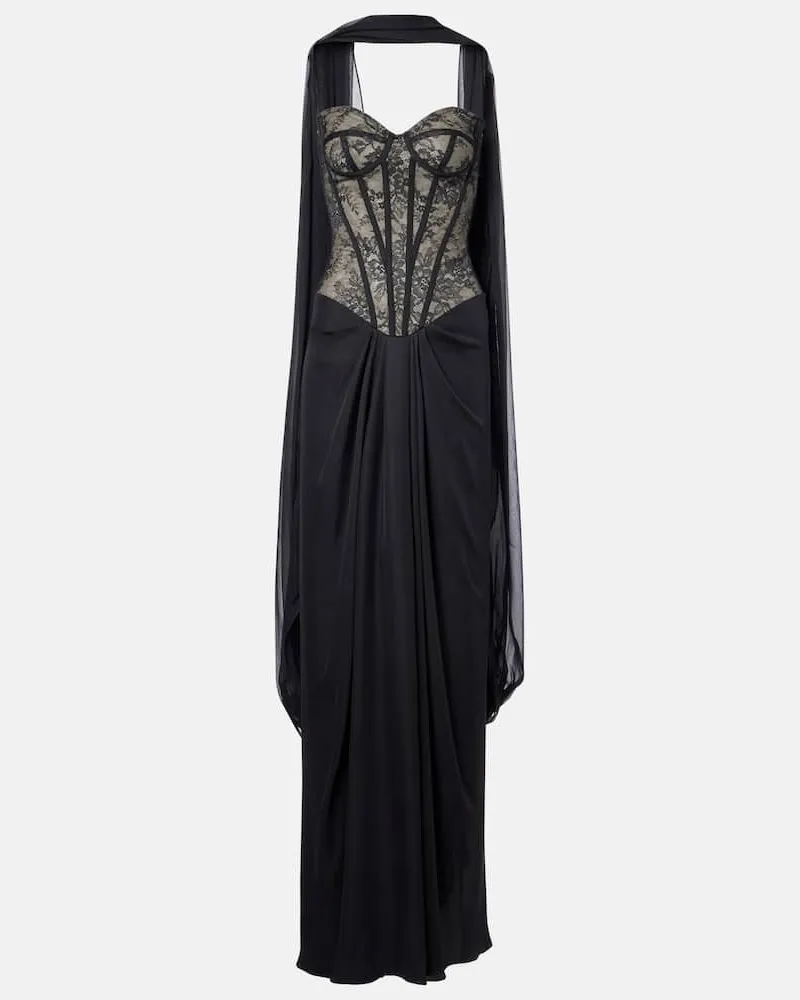 Monique Lhuillier Robe mit Spitze Schwarz