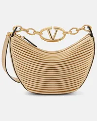 Valentino Garavani Tote VLogo Moon Mini aus Metallic-Leder Beige