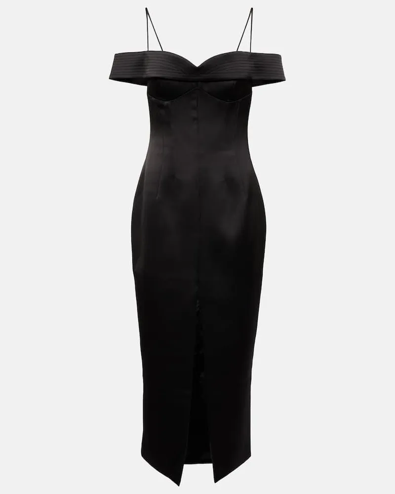 RASARIO Off-Shoulder-Midikleid aus Satin Schwarz