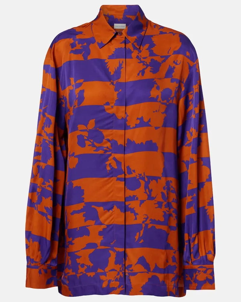 Dries van Noten Bedrucktes Hemd aus Satin Orange