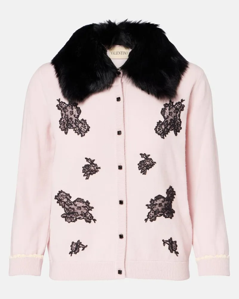 Valentino Garavani Cardigan aus Schurwolle mit Shearling Pink