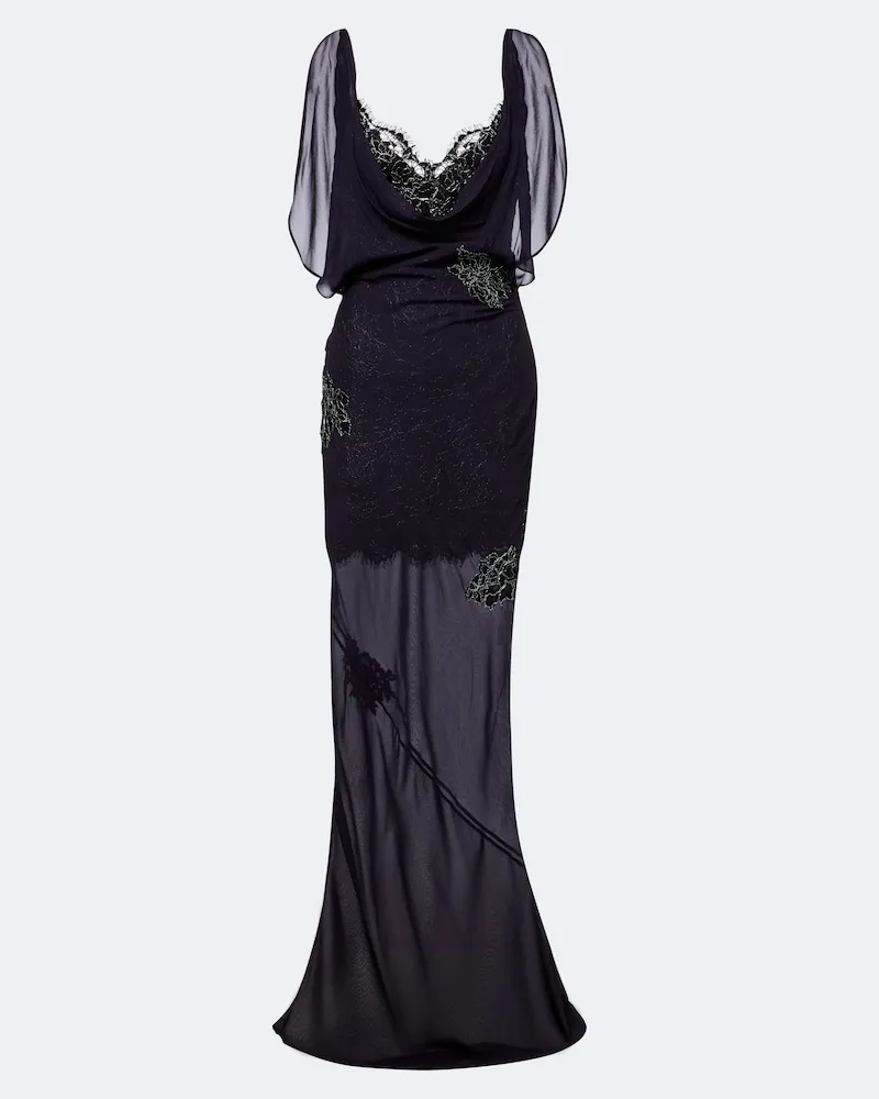 De La Vali Cocktailkleid Emerald aus Georgette mit Spitze Blau