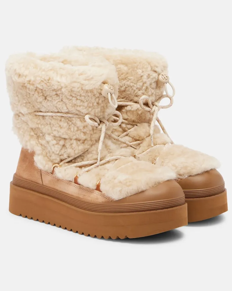 Tory Burch Stiefel Mellow aus Shearling und Veloursleder Beige