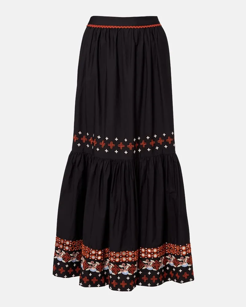FARM Rio Bestickter Maxirock aus Baumwolle Schwarz