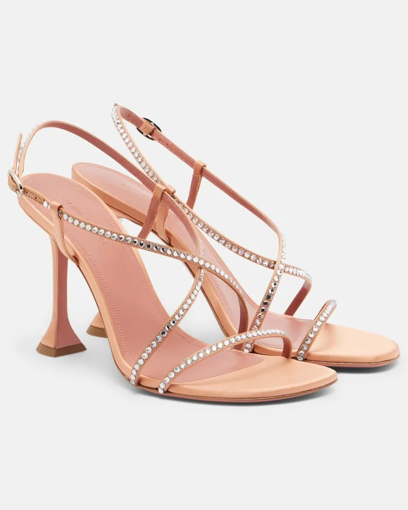 Amina Muaddi Sandalen Sally aus Satin mit Kristallen Beige