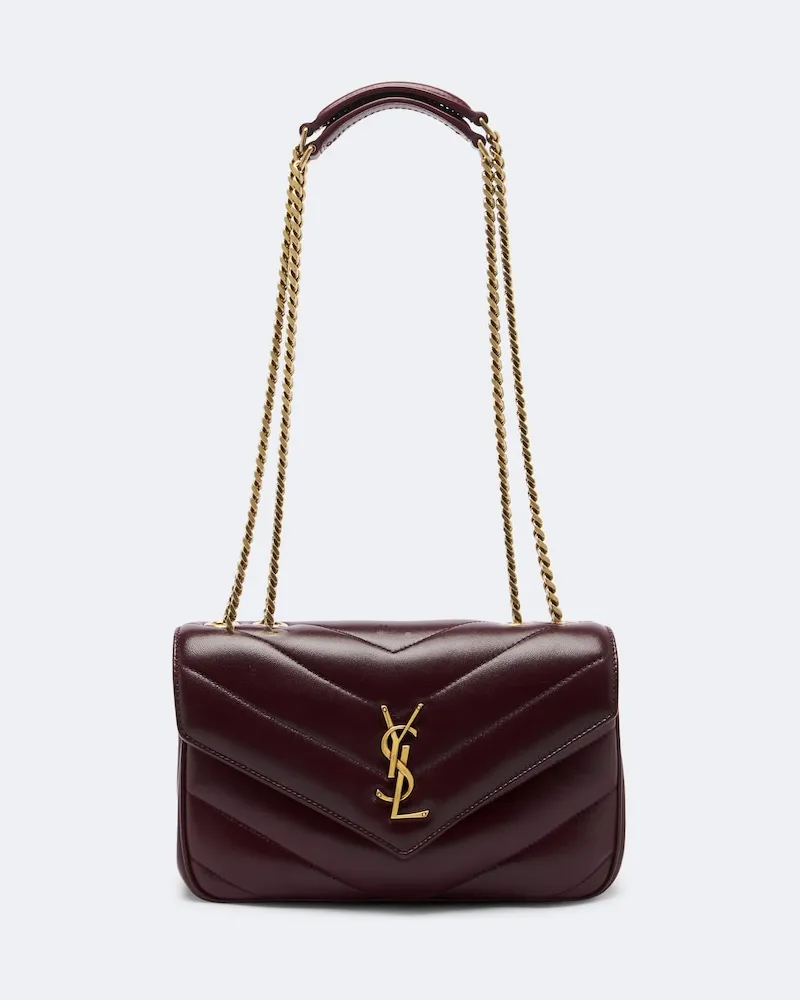 Saint Laurent Schultertasche Loulou Small aus Leder Burgunderrot