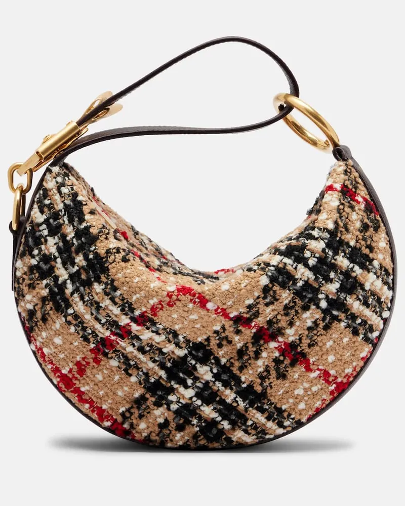Burberry Schultertasche Knight Arc aus Bouclé mit Leder Beige