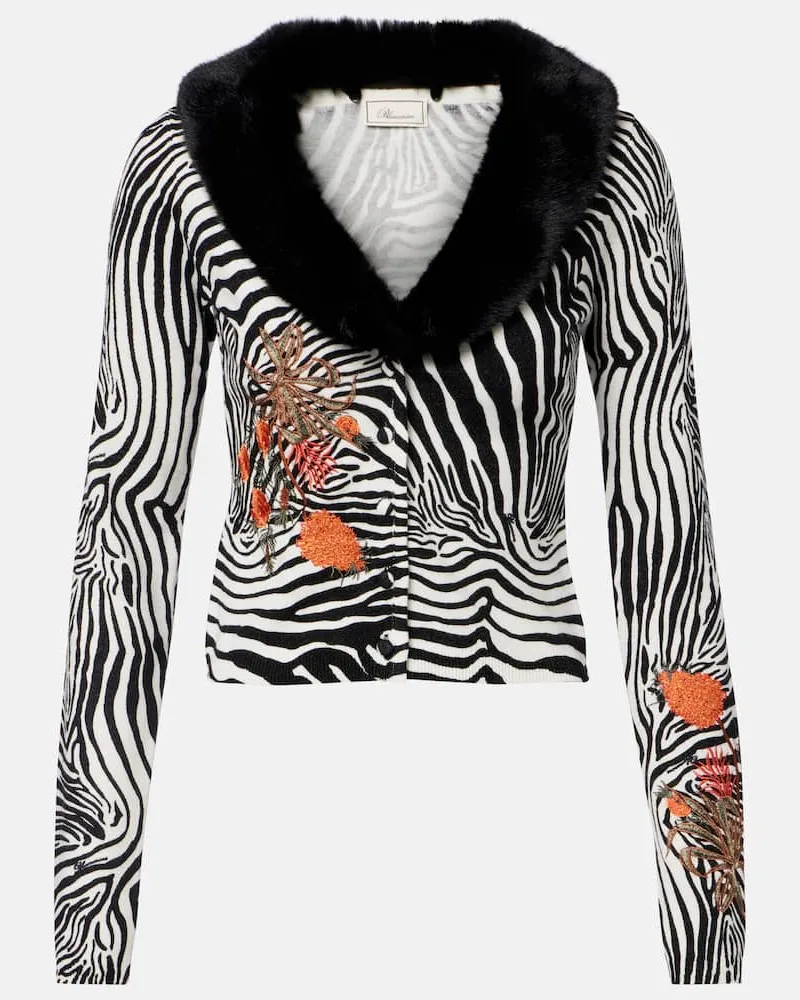 Blumarine Bedruckter Cardigan aus Rippstrick Weiß
