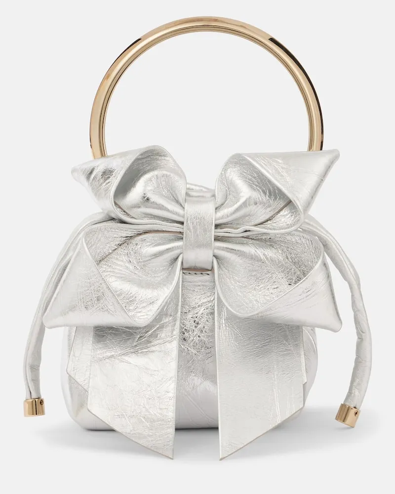 Jimmy Choo Bucket-Bag Bon Bon Micro aus Metallic-Leder Silber