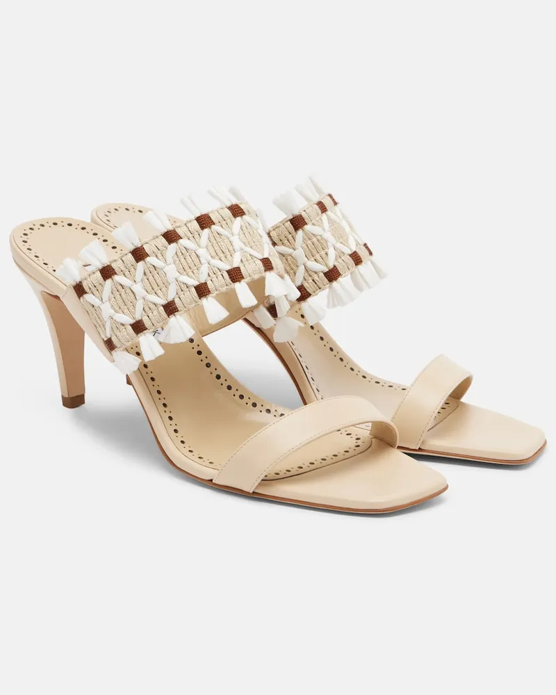 Manolo Blahnik Geflochtene Pantoletten Efeso mit Leder Beige