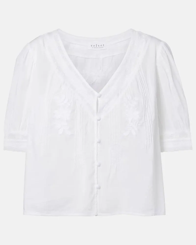 Velvet Bluse Mavis aus Baumwolle mit Spitze Weiß