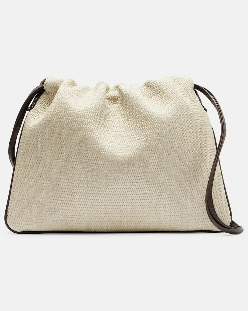 Brunello Cucinelli Schultertasche Mini aus Canvas Beige
