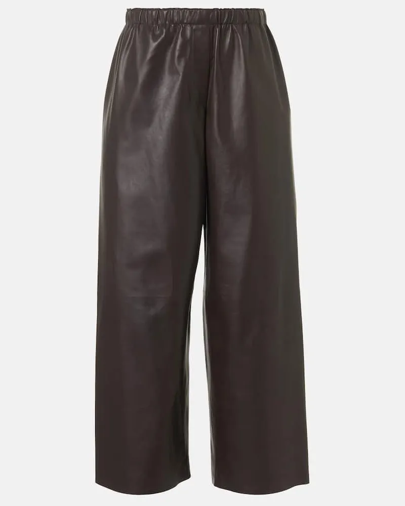 The Row Weite Mid-Rise-Hose Yani aus Leder Braun