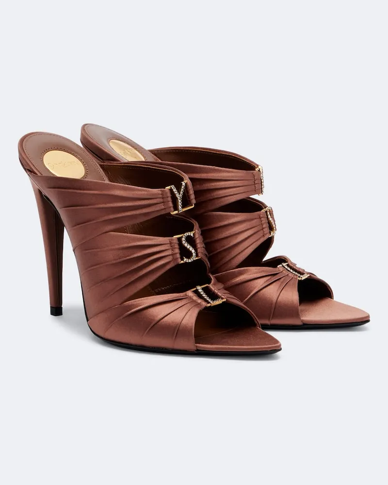 Saint Laurent Pantoletten Emilie aus Satin Braun