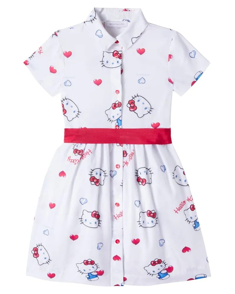 Monnalisa X Hello Kitty Hemdblusenkleid aus Baumwollpopeline Weiß