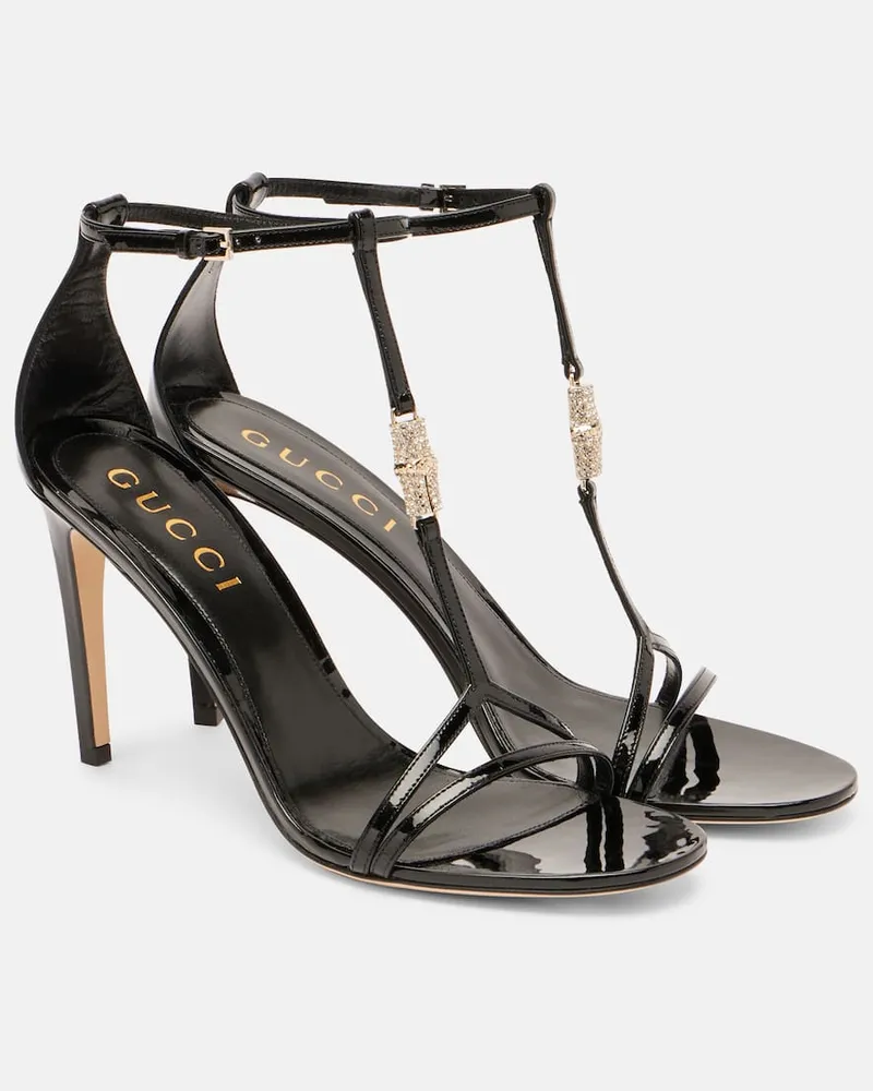 Gucci Verzierte Sandalen 100 aus Lackleder Schwarz