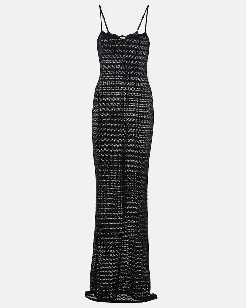 Saint Laurent Maxikleid aus Pointelle-Strick Schwarz
