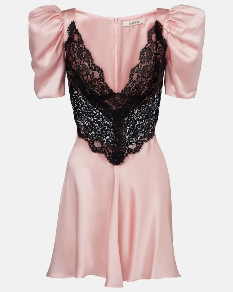 Rodarte Minikleid aus Seide mit Spitze Rosa