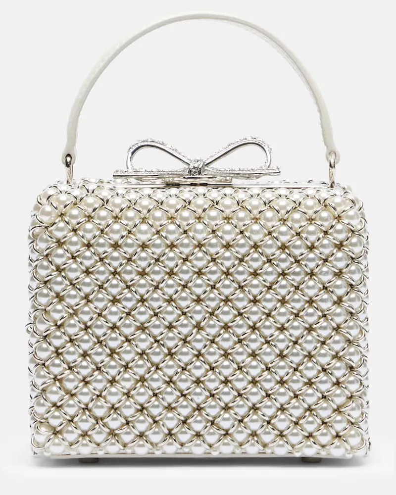 Self-Portrait Clutch Micro mit Zierperlen und Kristallen Weiß
