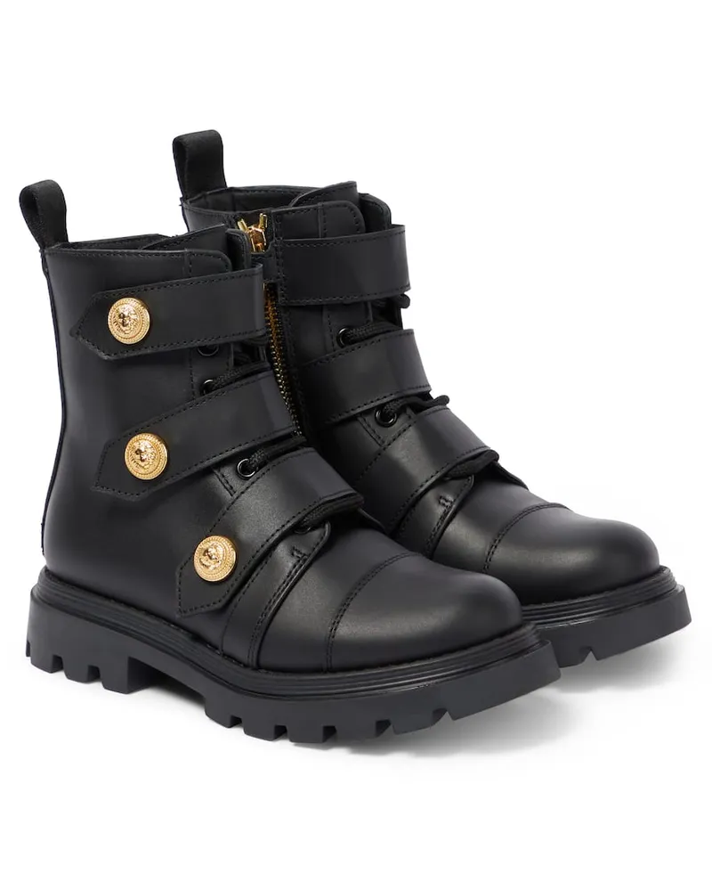 Balmain Verzierte Stiefel aus Leder Schwarz