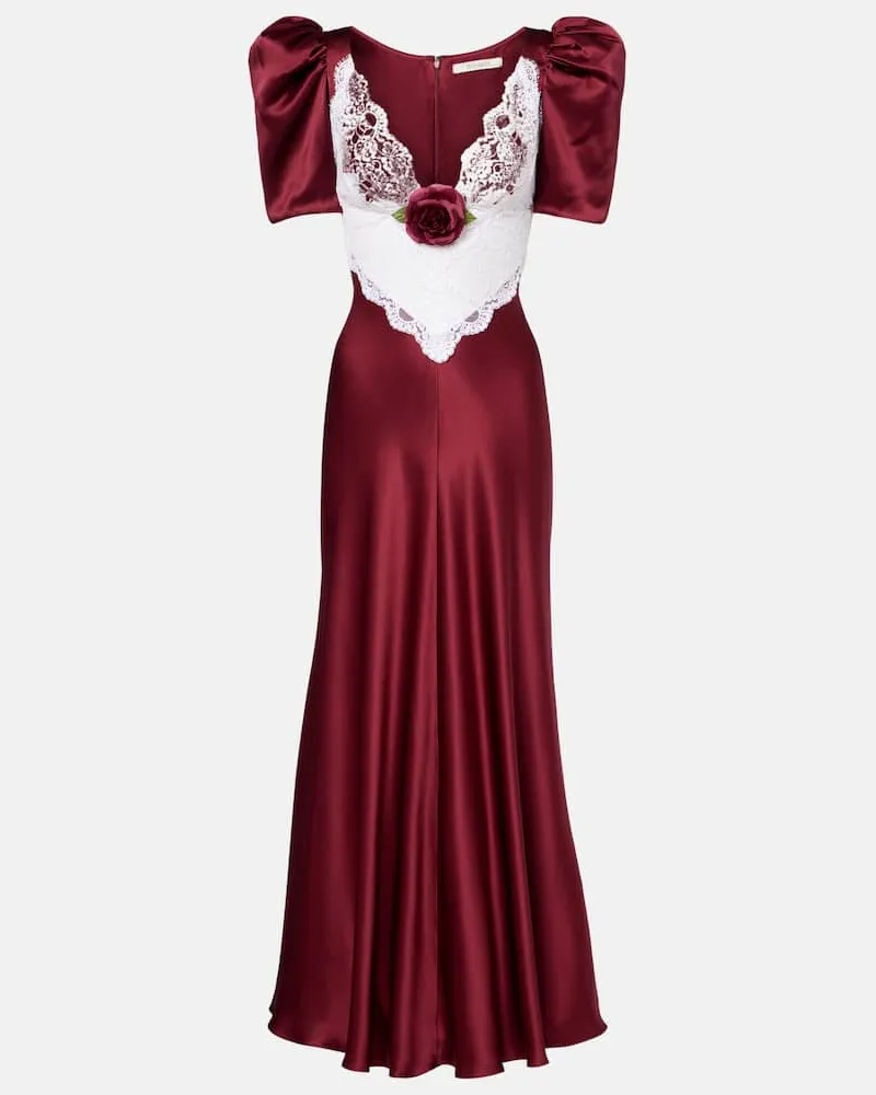 Rodarte Robe aus Seide mit Spitze Burgunderrot