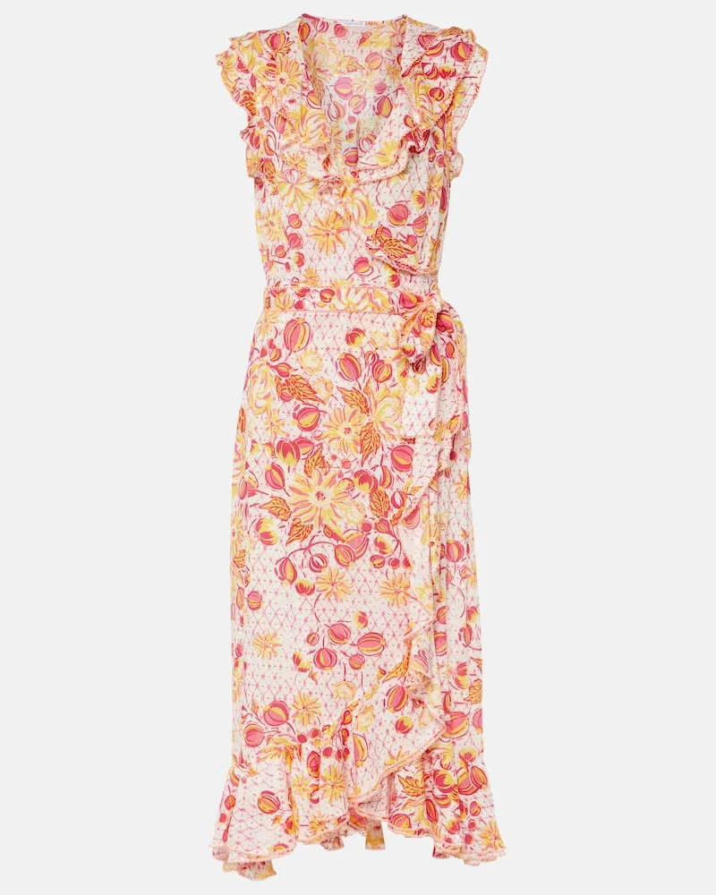 Poupette St Barth Bedrucktes Wickelkleid Aude Rosa