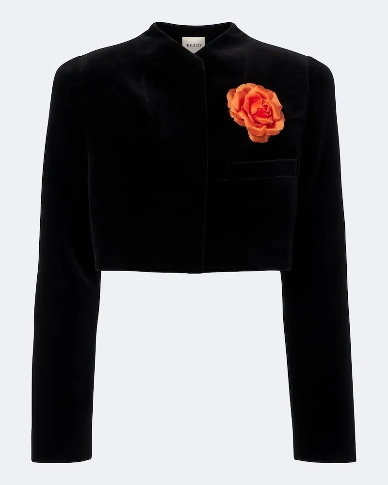 KHAITE Verzierte Cropped Jacke Samo aus Samt Schwarz