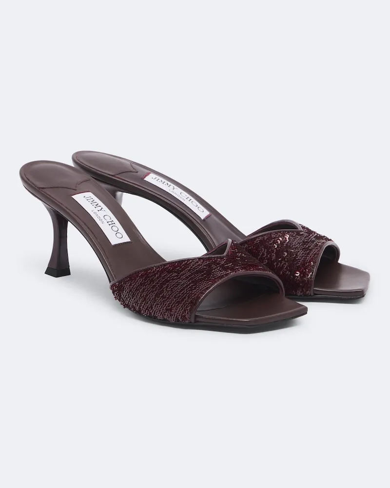 Jimmy Choo Pantoletten Skye aus Leder mit Pailletten Burgunderrot
