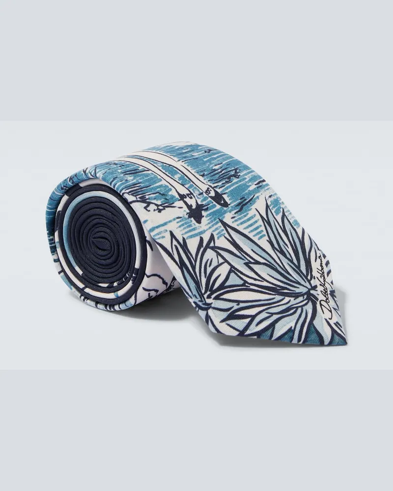 Dolce & Gabbana Bedruckte Krawatte aus Seiden-Twill Blau