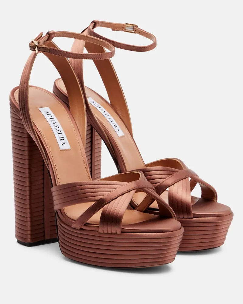 Aquazzura Plateausandalen Sundance 140 aus Satin Braun