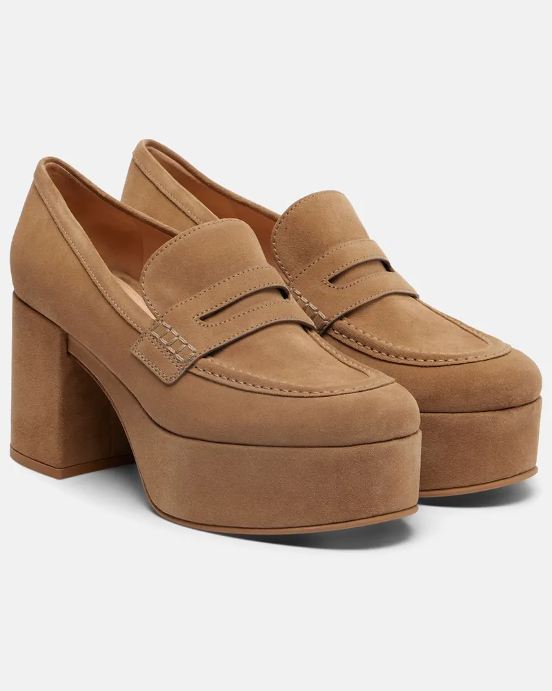 Gianvito Rossi Loafer-Pumps 35 aus Veloursleder Beige
