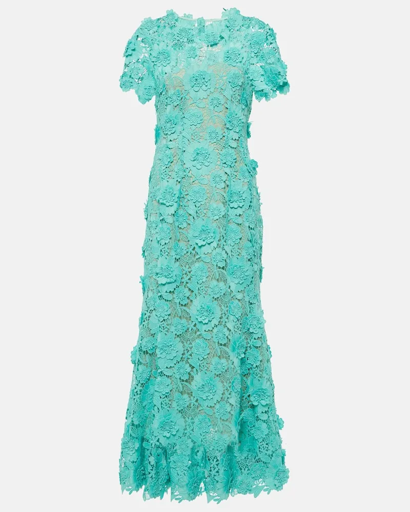 Oscar de la Renta Midikleid aus Guipure-Spitze Grün