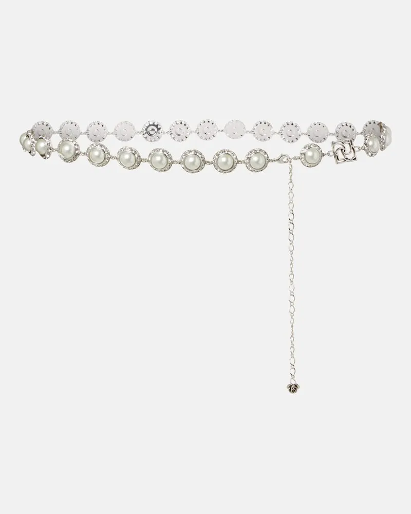 Magda Butrym Gürtel mit Kristallen und Zierperlen Silber