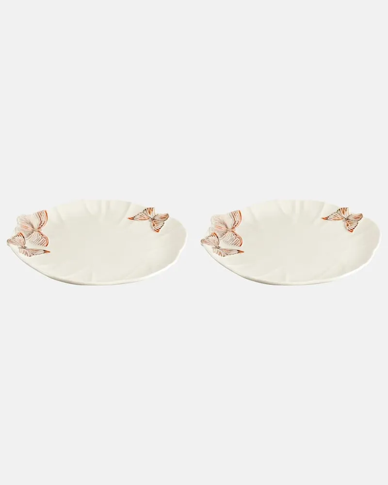 Bordallo Pinheiro Set Cloudy Butterflies aus zwei Servierplatten by Claudia Schiffer Weiß